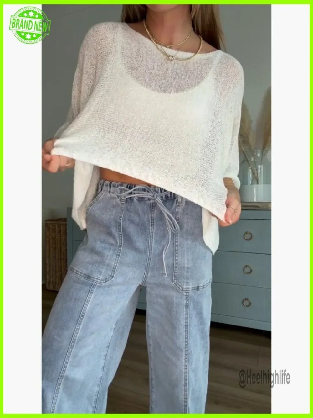 Sheer Knit Crochet Crop Top Oversized Beach Cover Up Lightweight Shrug